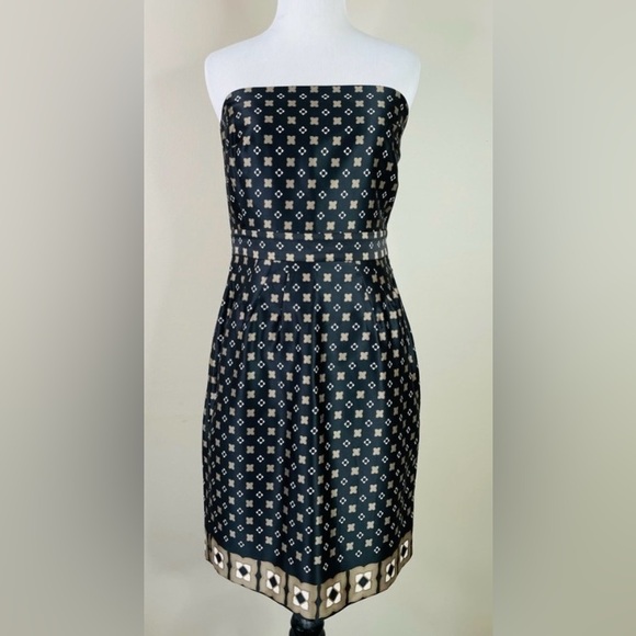 NWOT Banana Republic Black Tan Print Strapless Silk-Like Cocktail Dress Size 10 - Picture 1 of 16